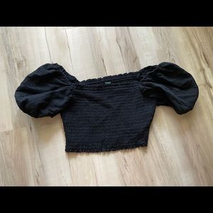 cropped smocked short sleeve shirt